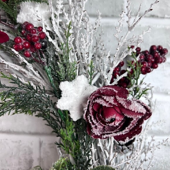 Christmas Wreath Snow Rose White Grapevine Snow Acorn 20” Xmas Holiday Decor - Picture 3 of 3